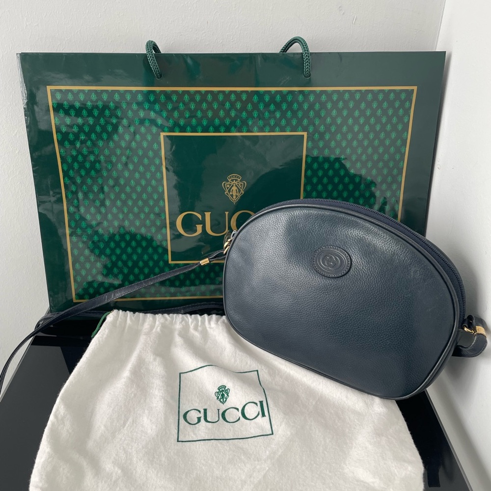 Vintage Gucci GG Leather Crossbody Bag Navy - Picture 2 of 13